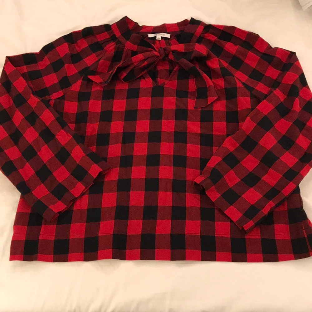 Madewell flannel top with tie EUC